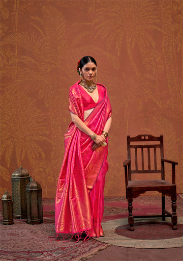 Ruby Zari Kanjeevaram Saree - Pink