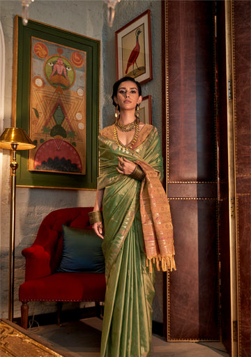 Contessa Ethnic Design Zari Banarasi Saree - Sea Green