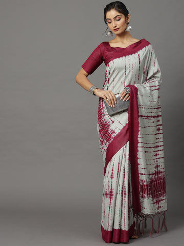 Women's Bhagalpuri Silk Printed Saree With Unstitched Blouse - Grey