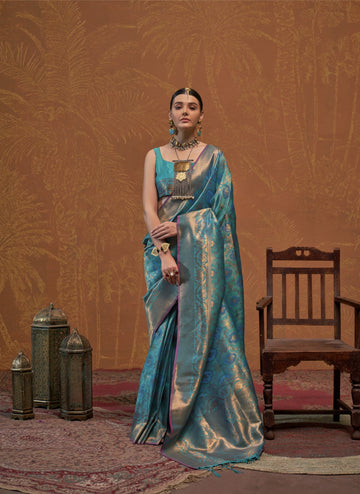 Ruby Zari Kanjeevaram Saree - Turquoise