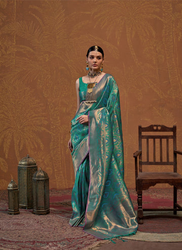 Ruby Zari Kanjeevaram Saree - Sea Green