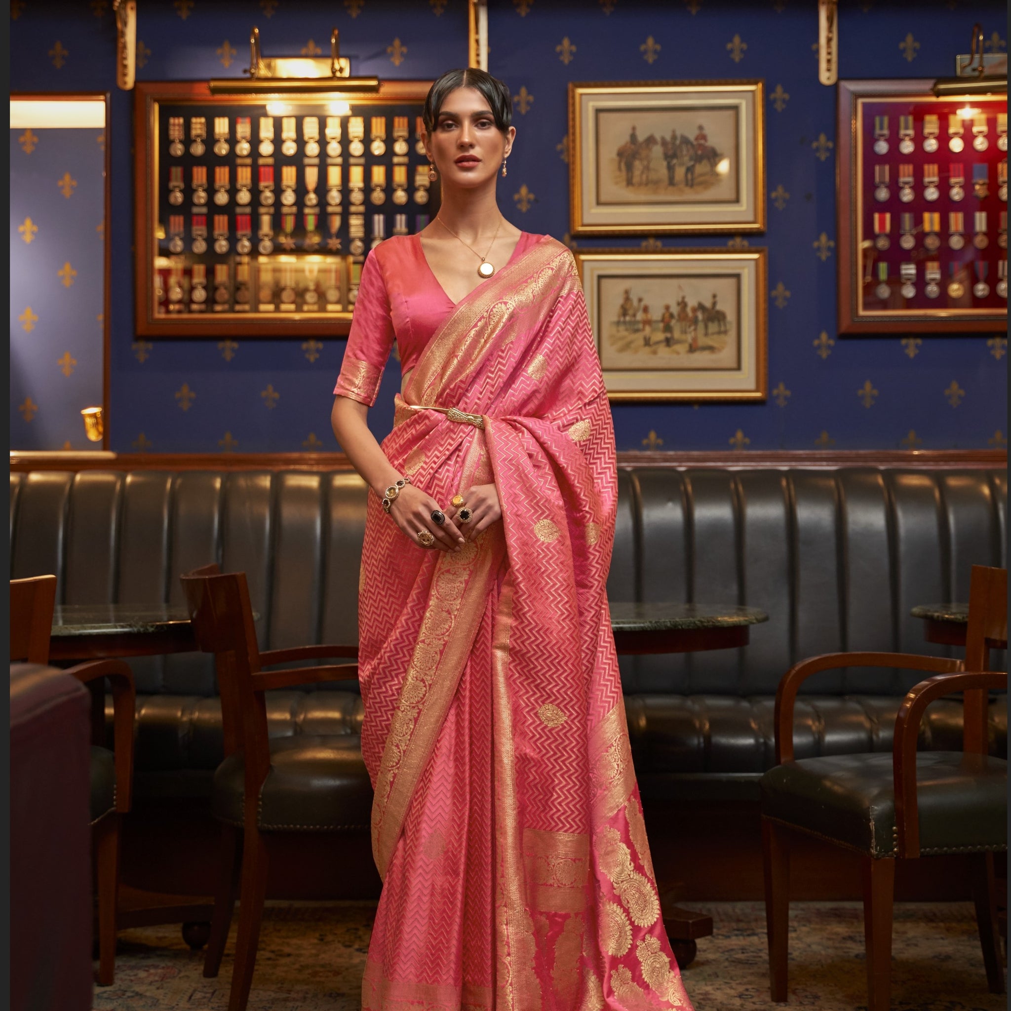 Azel Pure Satin Banarasi Silk Saree - Light Pink