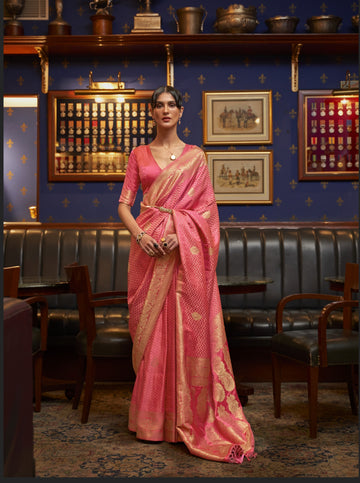 Azel Pure Satin Banarasi Silk Saree - Light Pink