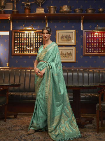 Azel Pure Satin Banarasi Silk Saree - Sea Green