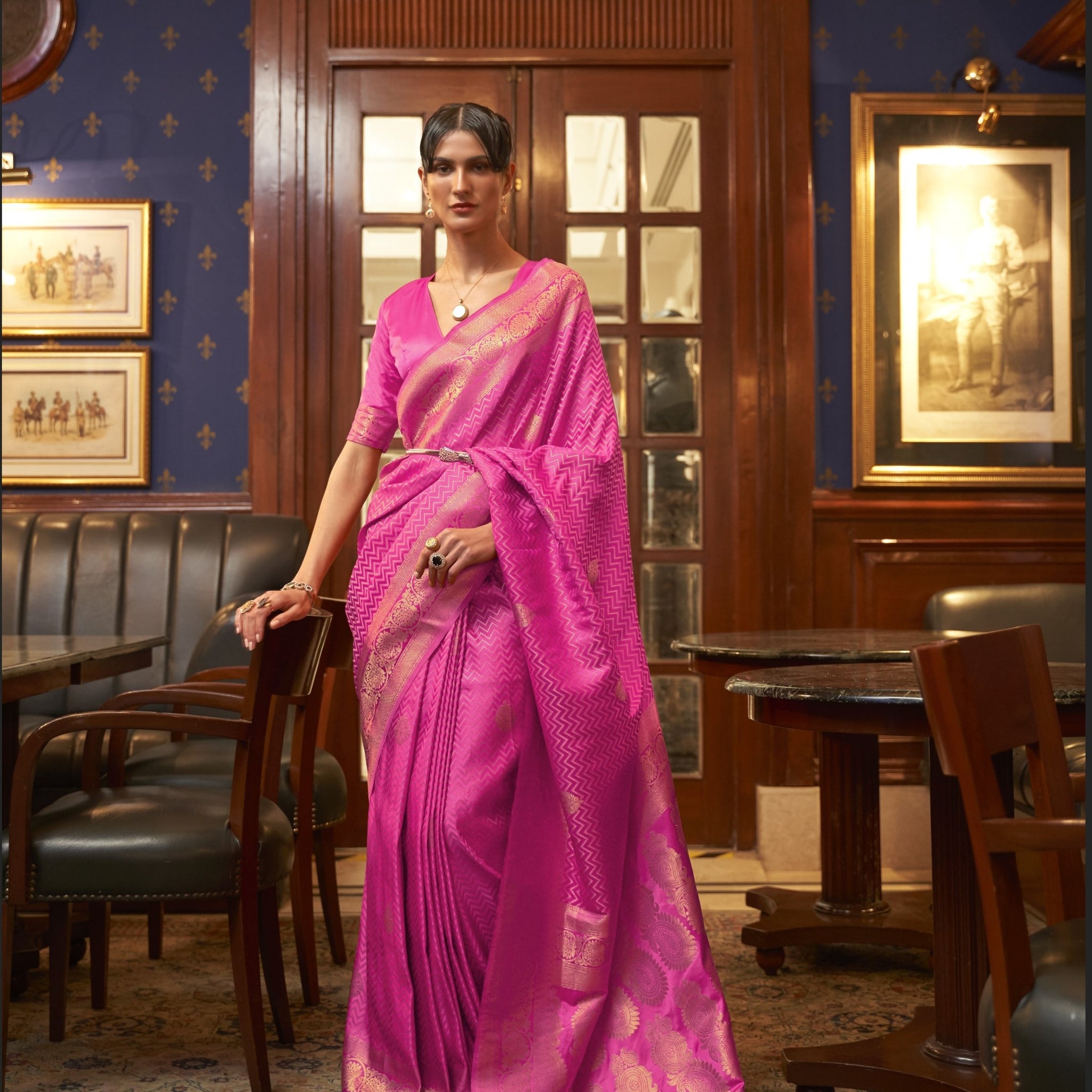 Azel Pure Satin Banarasi Silk Saree - Pink