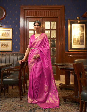 Azel Pure Satin Banarasi Silk Saree - Pink