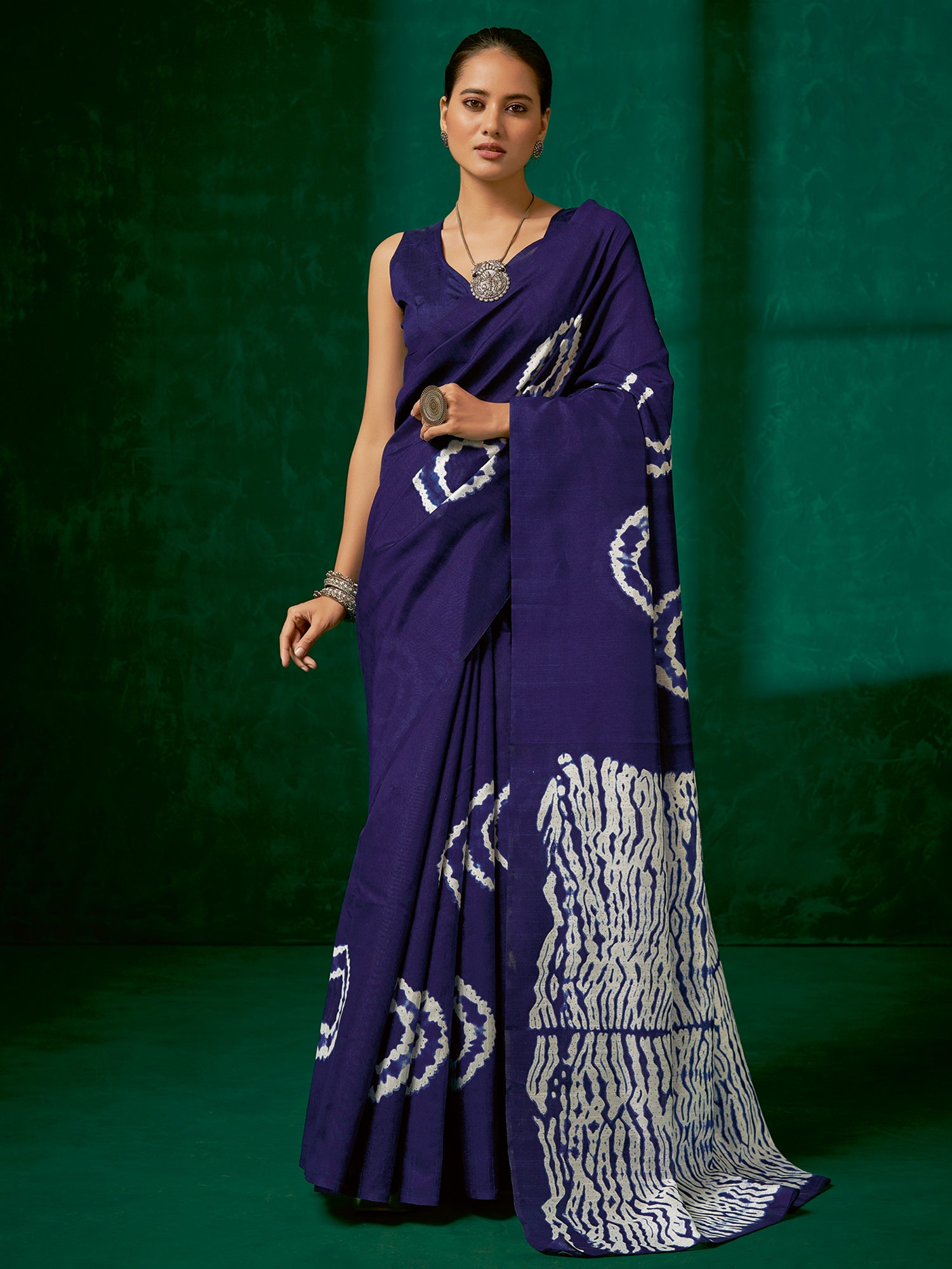 Women's Bhagalpuri Silk Printed Designer Saree with Unstitched Blouse - Purple