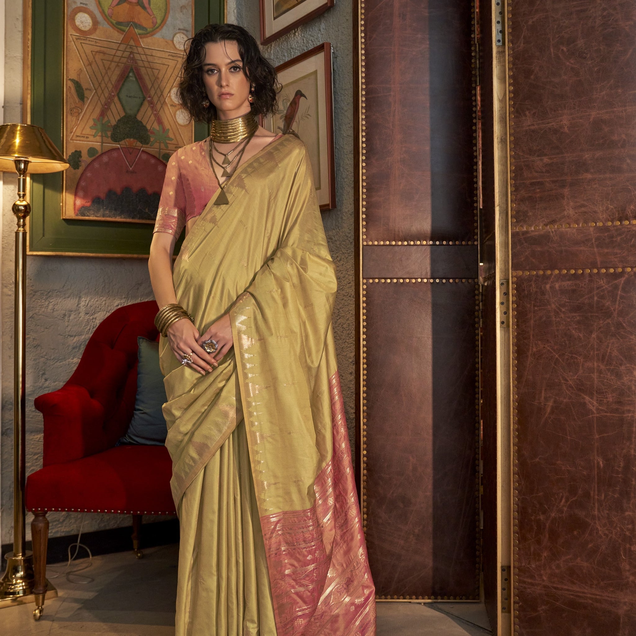 Contessa Ethnic Design Zari Banarasi Saree - Beige