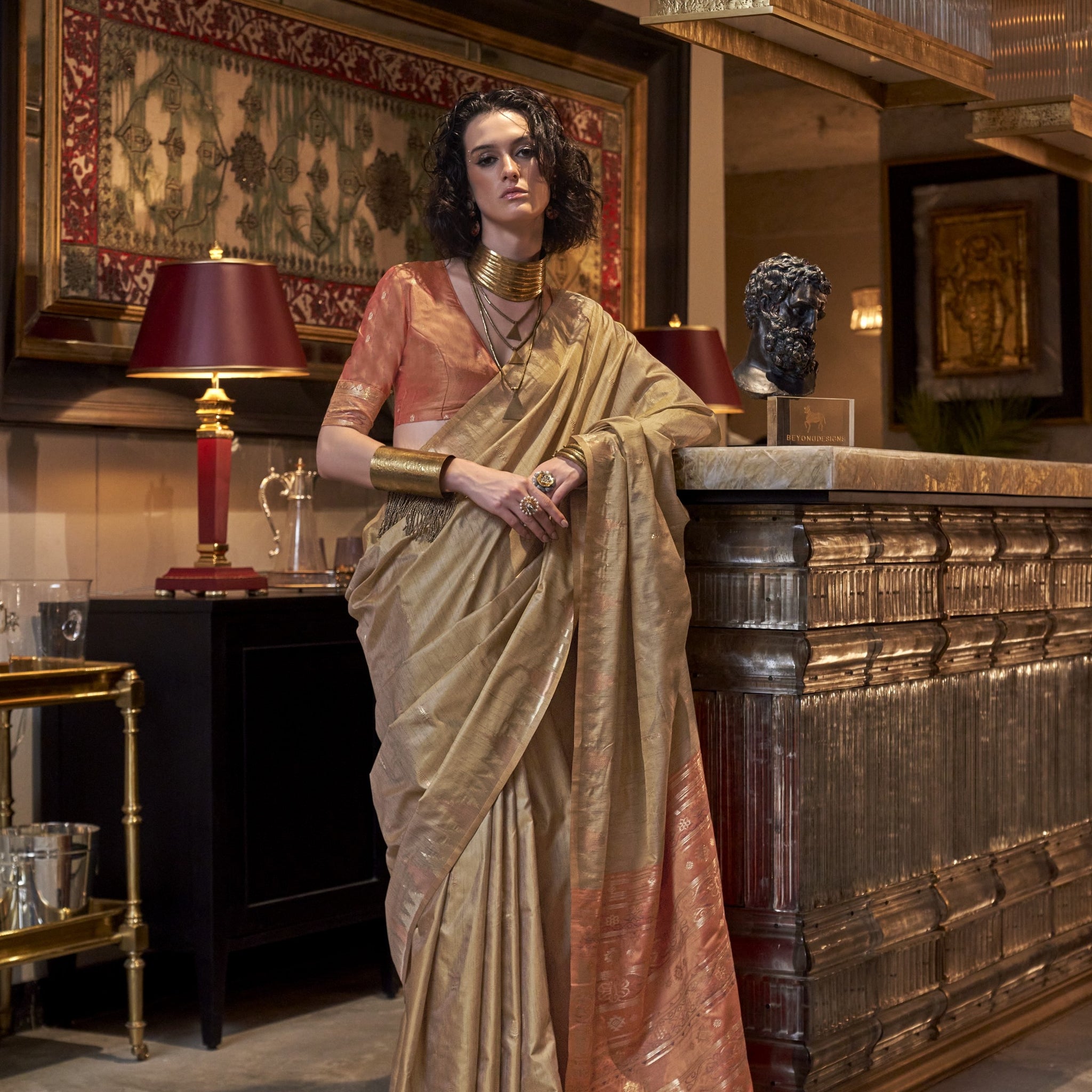 Contessa Ethnic Design Zari Banarasi Saree - Brown