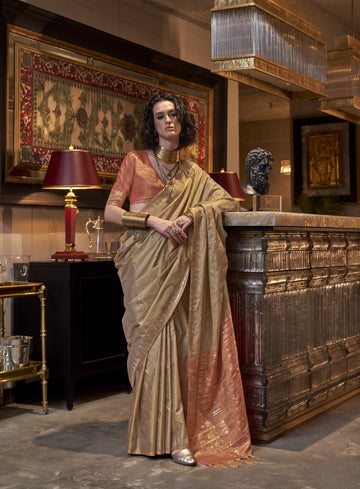 Contessa Ethnic Design Zari Banarasi Saree - Brown