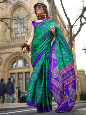 Modern Contemporary Saree - Green & Blue