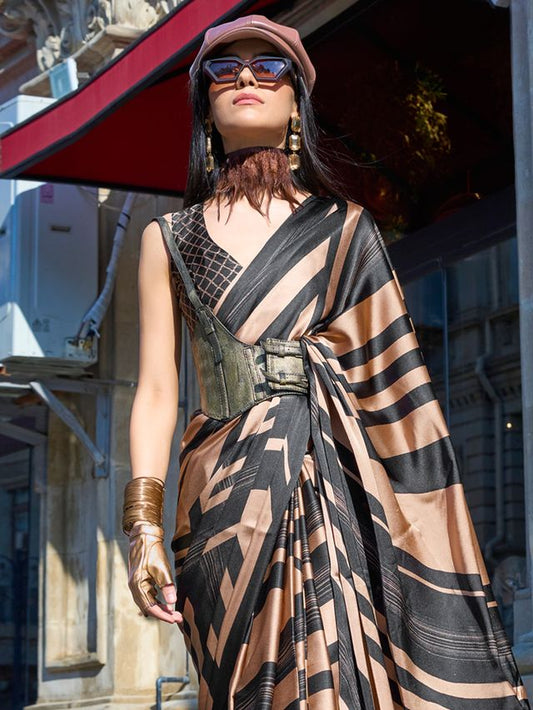 Modern Contemporary Saree - Copper & Black