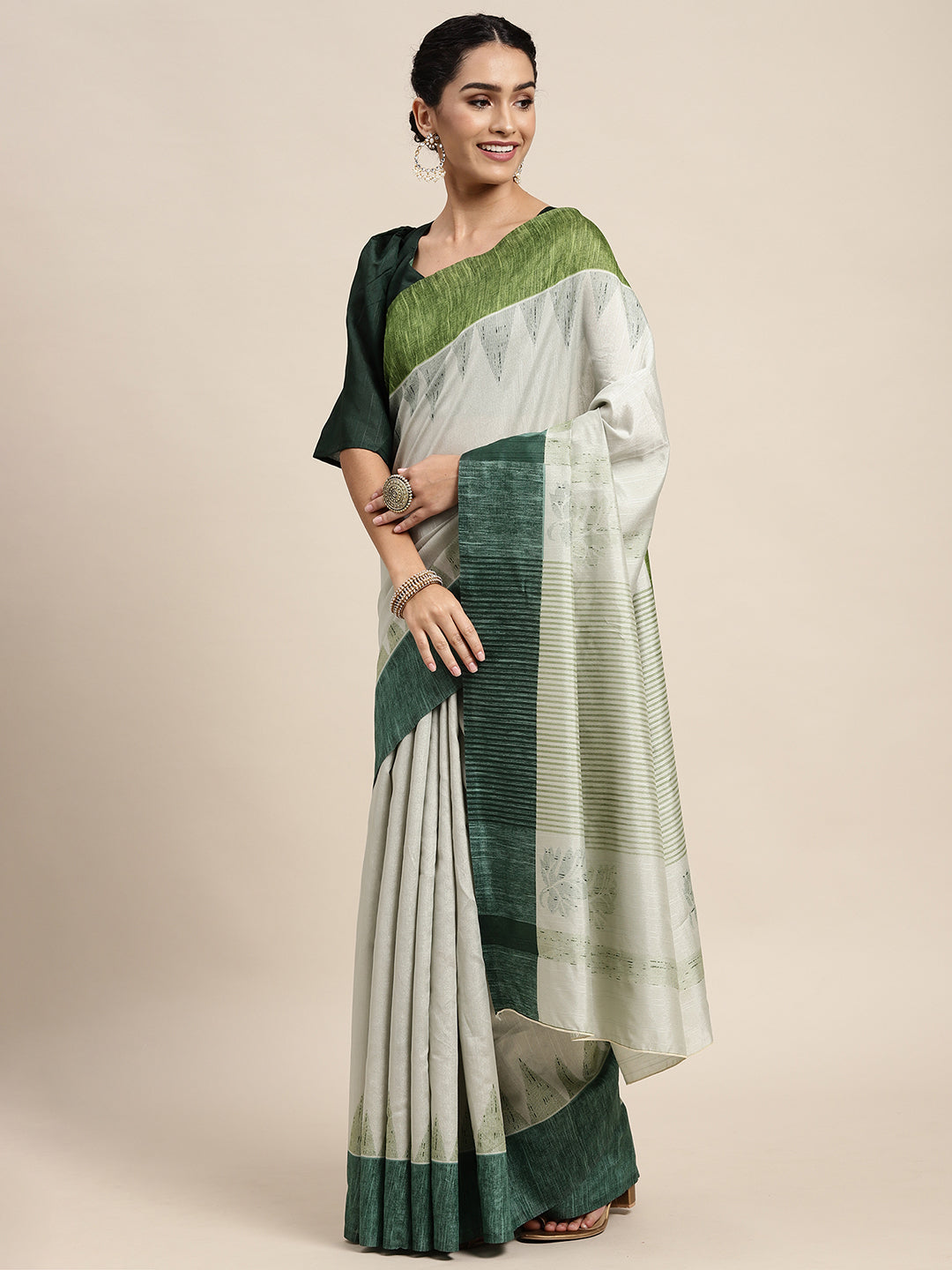 Women's Bhagalpuri Silk Saree With Unstitched Blouse - Green