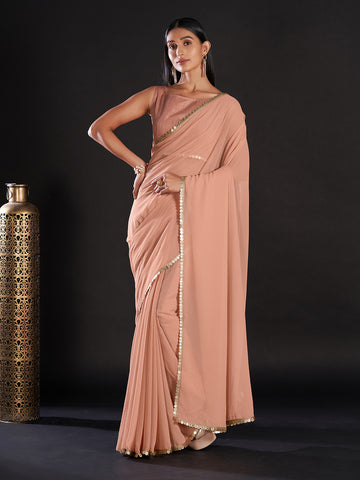 Women's  Embellished & Sequined Designer Saree With Blouse Piece - Mauve