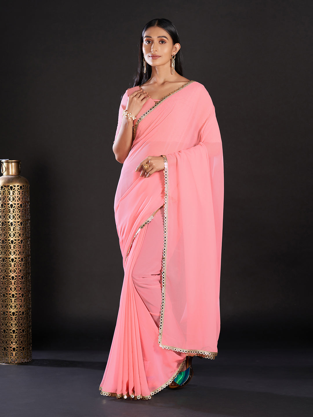 Women's Embellished & Sequined Designer Saree With Blouse Piece -  Light Pink