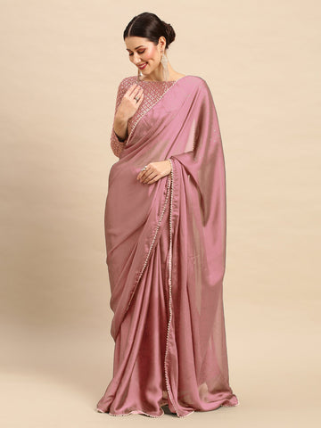 Women's Embellished & Sequined Designer Saree With Blouse Piece - Mauve