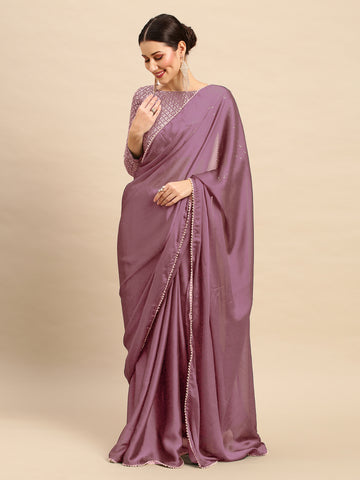 Women's Embellished & Sequined Designer Saree With Blouse Piece - Mauve