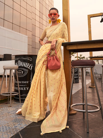 Women's Woven Design Handloom Saree with Unstitched Blouse -Yellow