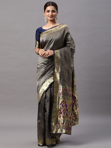 Women's Silk Saree with Unstitched Blouse - Blue