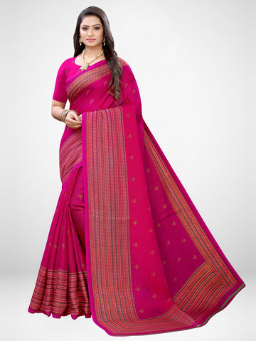 Women's Jute  Silk Saree With Unstitched Blouse - Pink