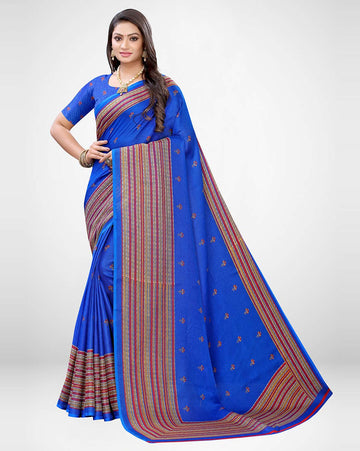 Women's Jute Silk Saree With Unstitched Blouse - Dark Blue