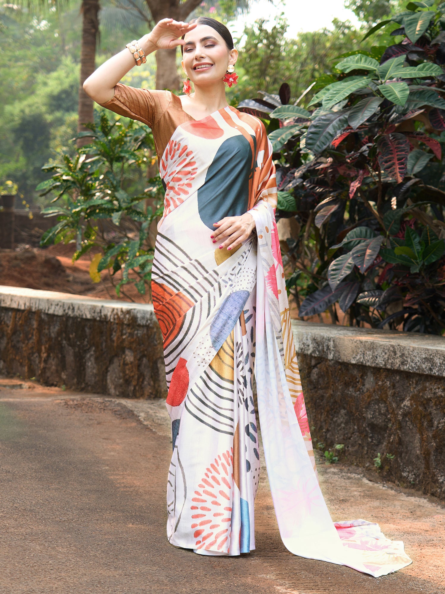 Womens  Digital Print Saree - Multi-Color