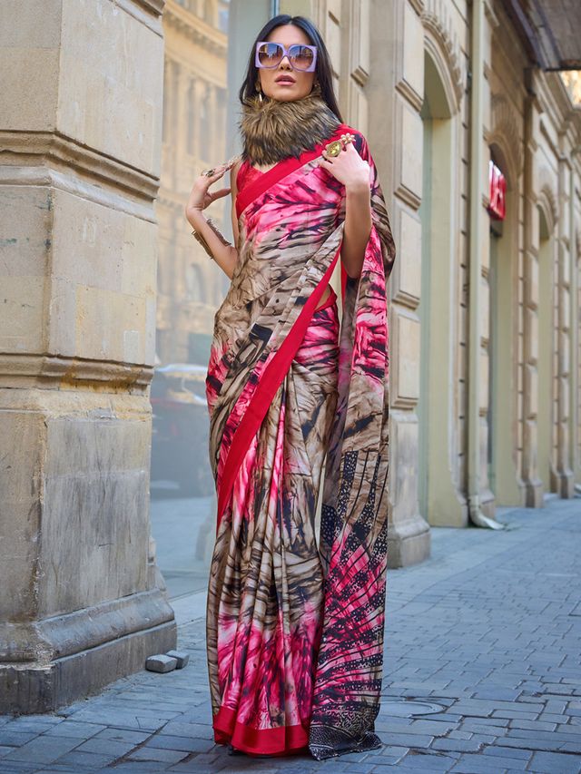 Modern Contemporary Saree - Pink