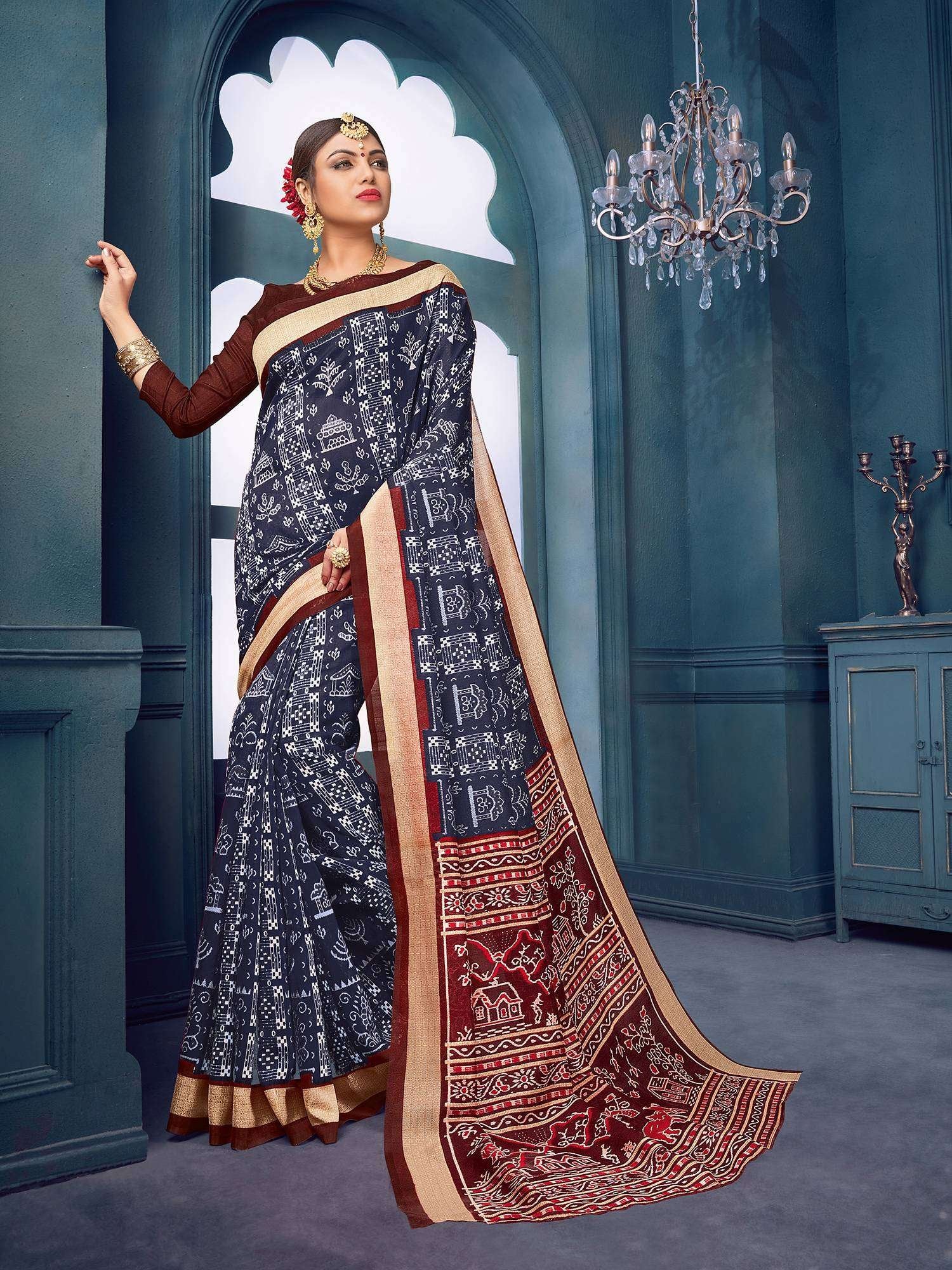 Saree Mall Navy Printed Saree