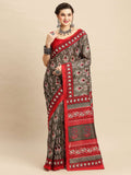 Bhagalpuri Grey & Red Silk Saree