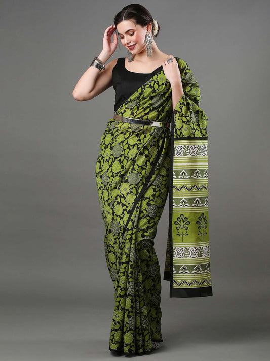 Floral Print Silk Saree