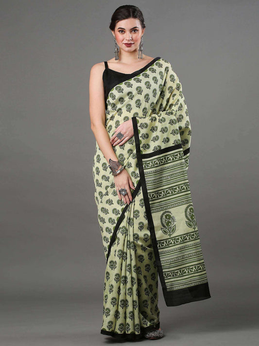 Bhagalpuri Silk Light Green Printed Designer Saree