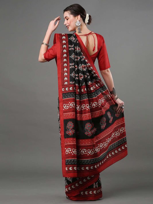 Saree Mall Black and Red Printed Saree