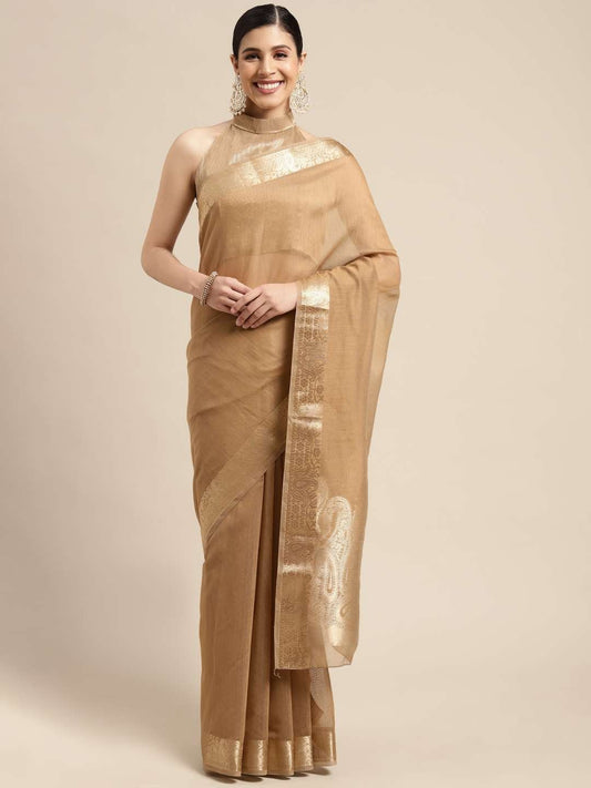 Saree Mall Brown Woven Saree With Unstitched Blouse