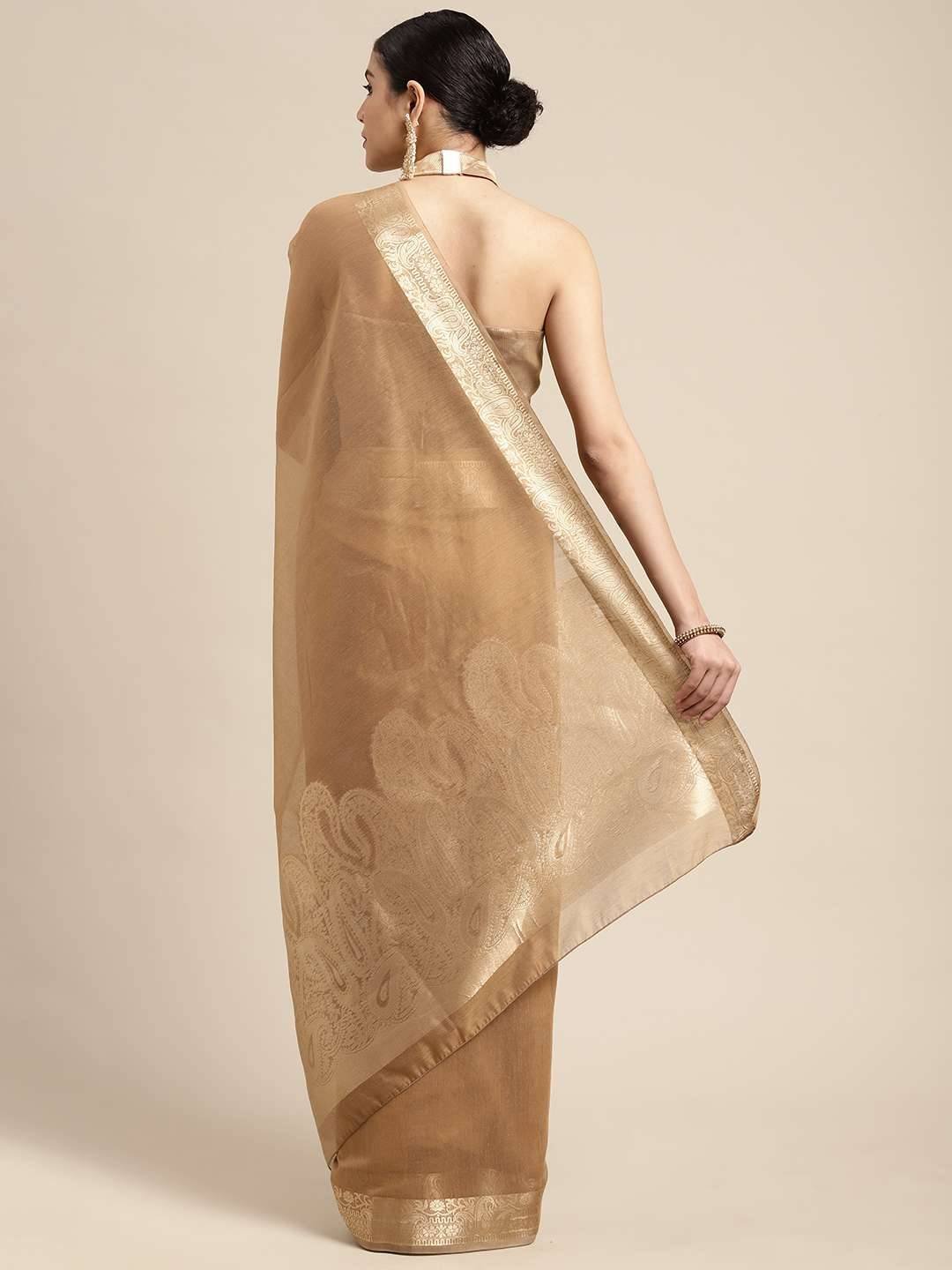 Saree Mall Brown Woven Saree With Unstitched Blouse