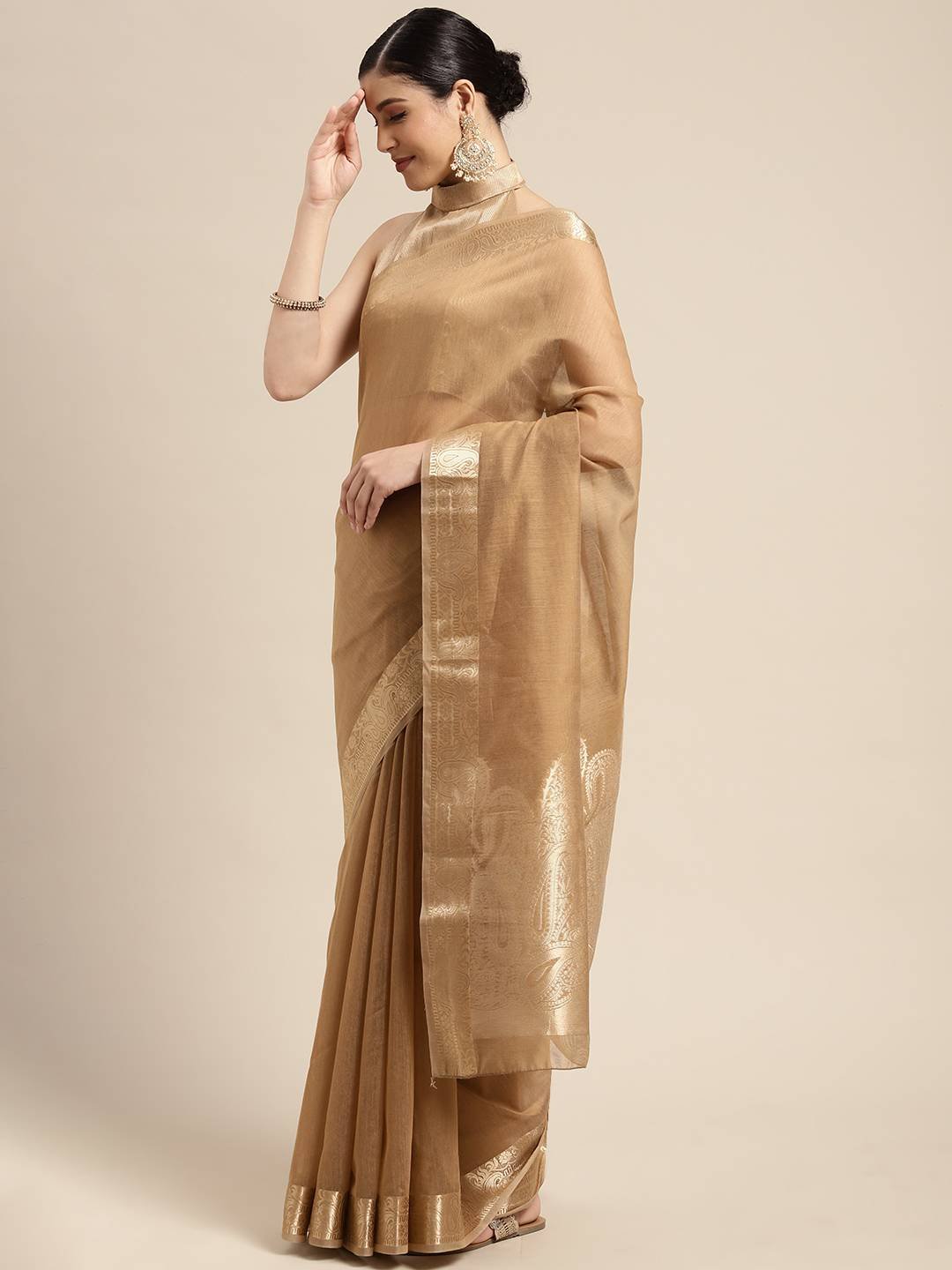 Saree Mall Brown Woven Saree With Unstitched Blouse