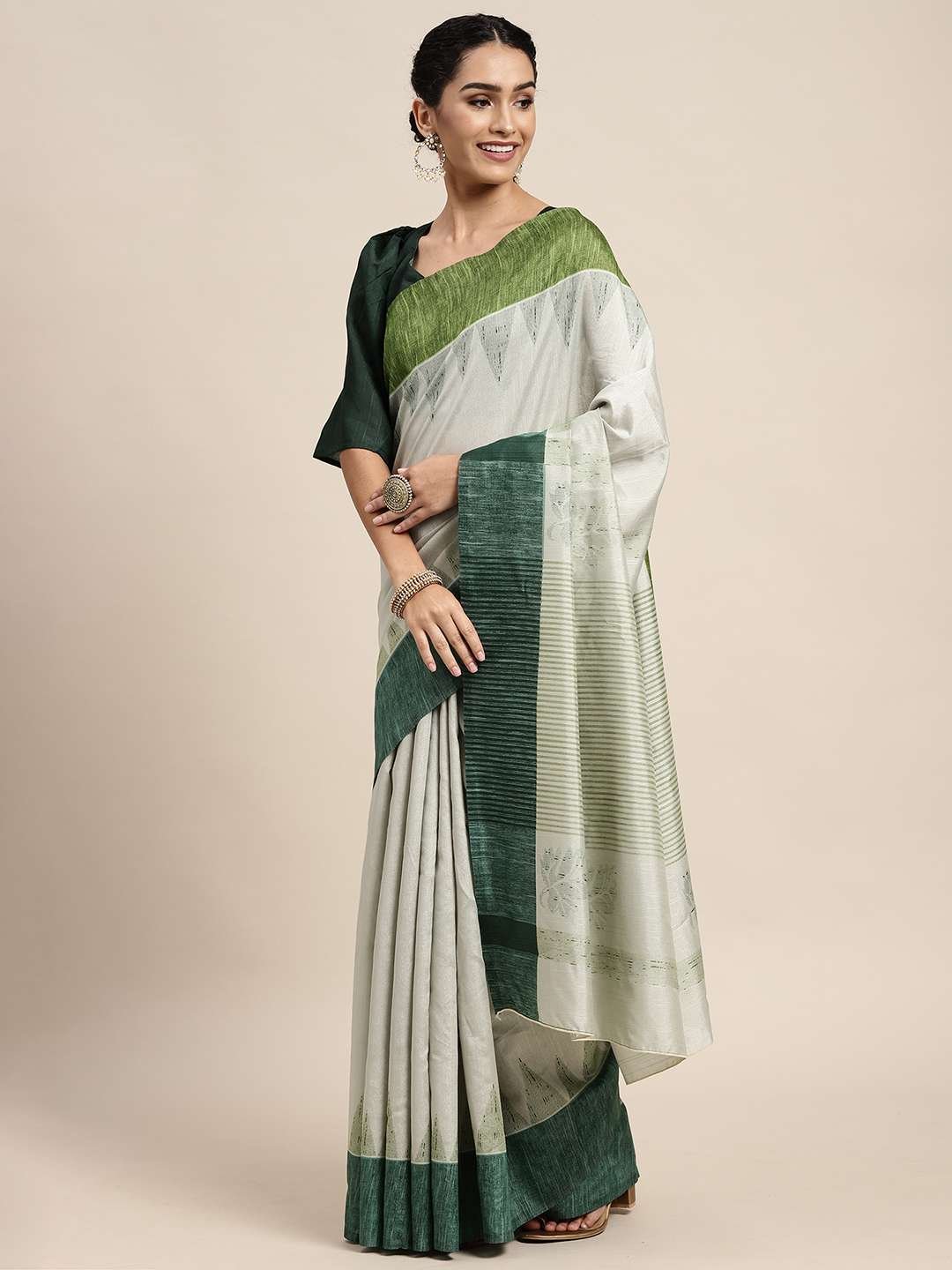 Bhagalpuri Green Silk Saree