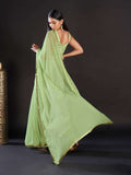 Georgette Green Solid And Embellished Designer Saree With Blouse Piece