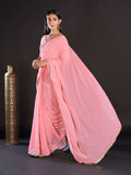 Georgette Pink Solid And Embellished Designer Saree With Blouse Piece