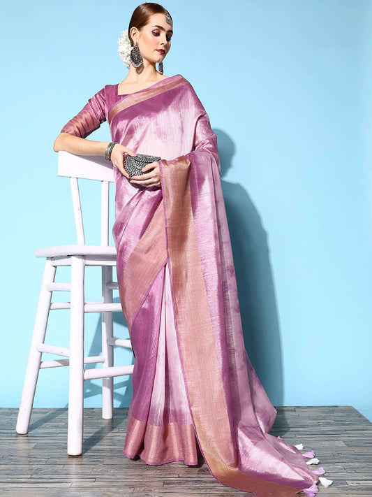 Womens Cotton Silk Purple Printed Celebrity Saree with Unstitched