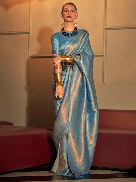 Horizon Blue Woven Kanjivaram Silk Saree