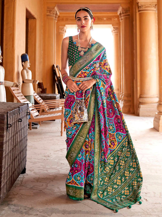 Patola Cerulean Blue Silk Saree