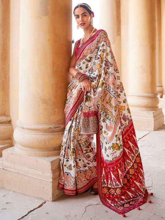 Patola Beige Silk Saree