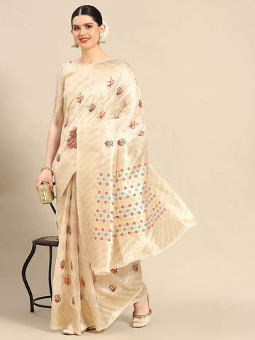 Moonga Beige Silk Saree