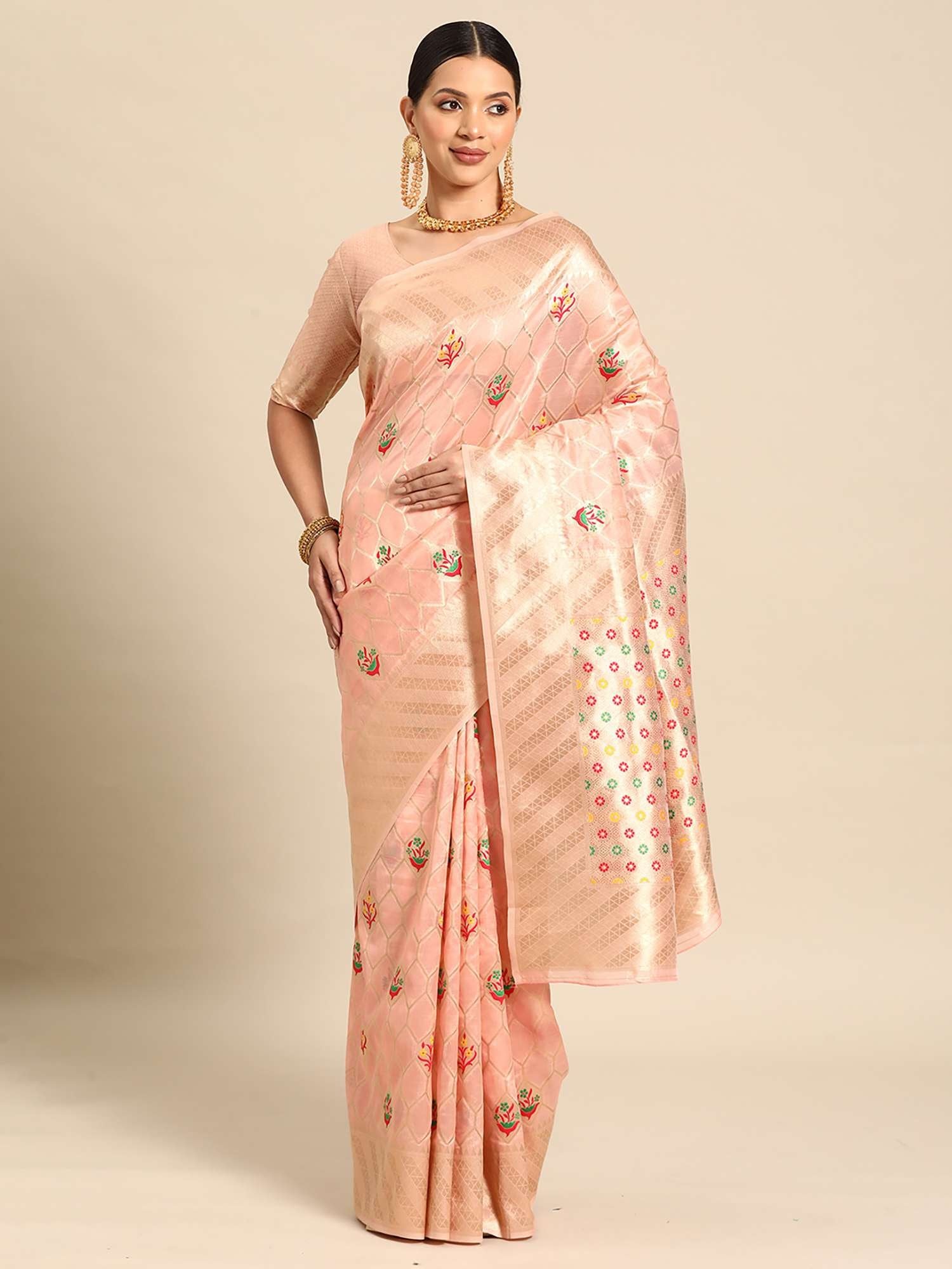 Peach Organza Saree