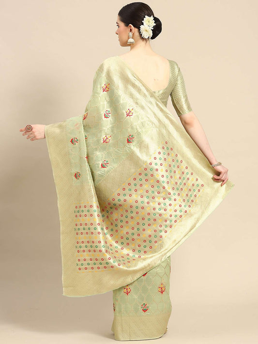 Women's  Woven Organza Saree With Unstitched Blouse - Light Green
