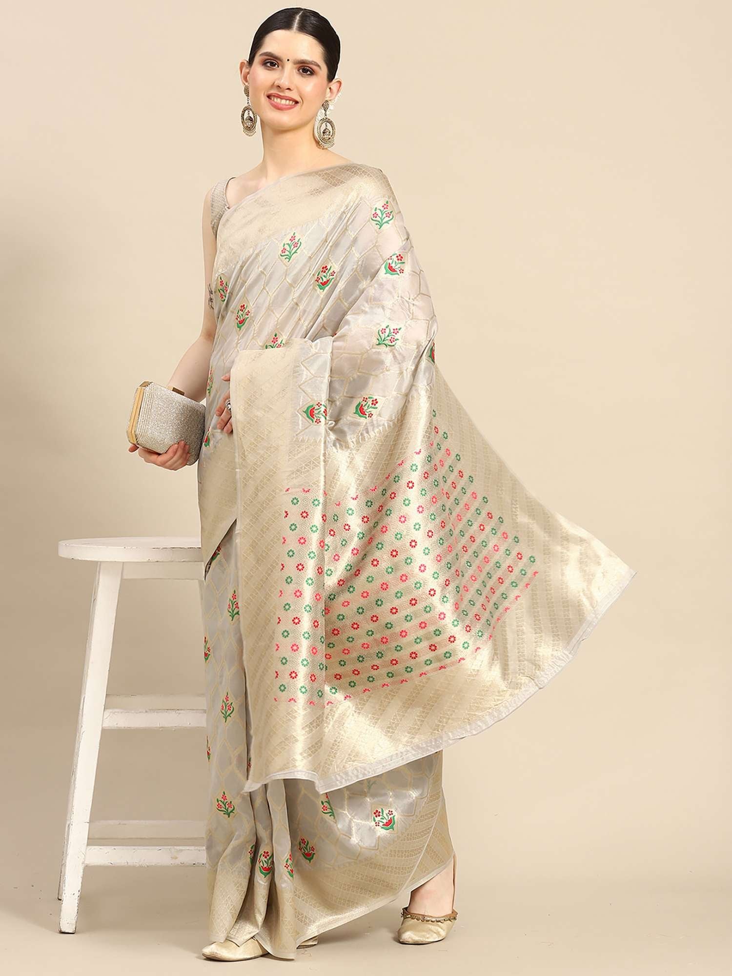 Grey Organza Saree