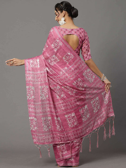 Saree Mall Pink Printed Saree With Blouse