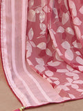 Satrani Pink Printed Saree With Unstitched Blouse